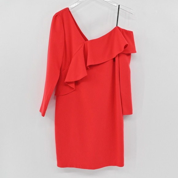 BLACK HALO Tava Dress Size 6‎ Red Glamorous Ruffle Romantic Elegant Mini Sheath - Picture 2 of 13